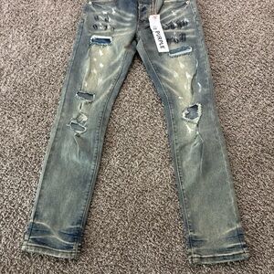 Men's Skinny Distressed Light Blue Jeans - Purple (Size 30)